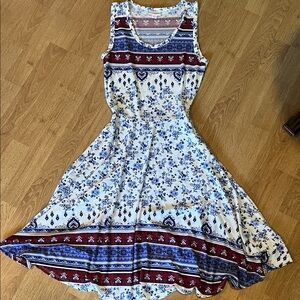 LuLaRoe Sleeveless Midi Dress - Cream and Blue